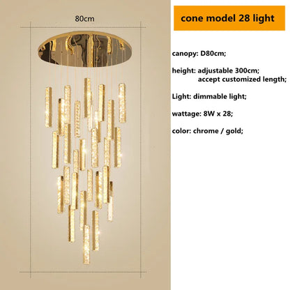 Decorbites™ Gold Chrom Stahl Kristall Anhängerleuchten mit dimmbarer LED für Villen-Treppe
