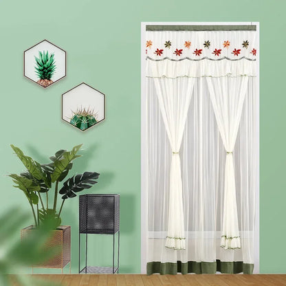 DecorBites™ Lace Embroider Anti-Mosquito Net Door Curtains - Pleated Design for Light and Air Flow