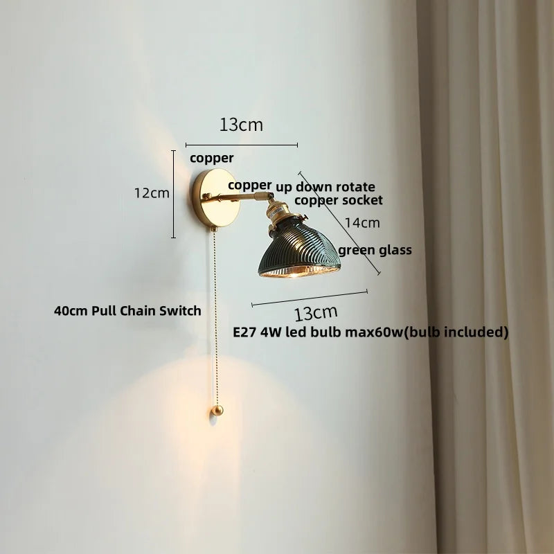 DecorBites™ Green Glass LED Wall Sconce, Modern Nordic Rotate Copper Stair Light