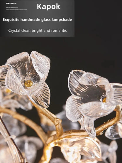 Decorbites™ Glas-Kristall-LED-Zweige-Kronleuchter-Hängeleuchte – Handgefertigte Kapok-Blumen-Dekoration