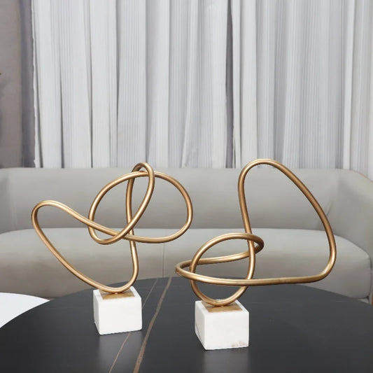 Decorbites™ Gold Line Geometrische Metallskulptur auf Marmorsockel für die Heimdekoration