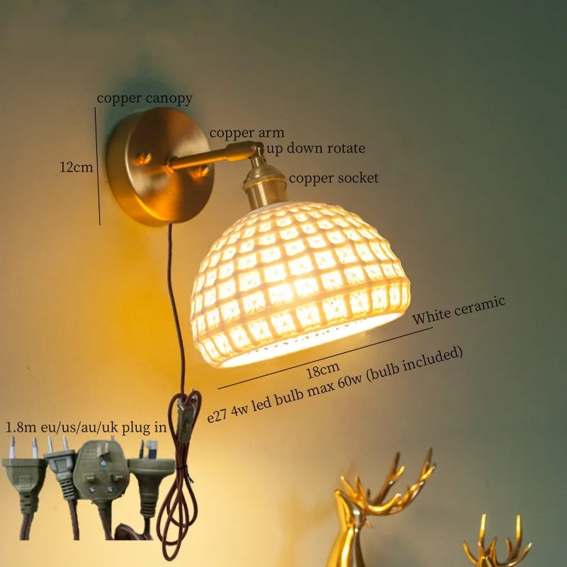 Copper Ceramic Wall Lamp White Ceramic Loft