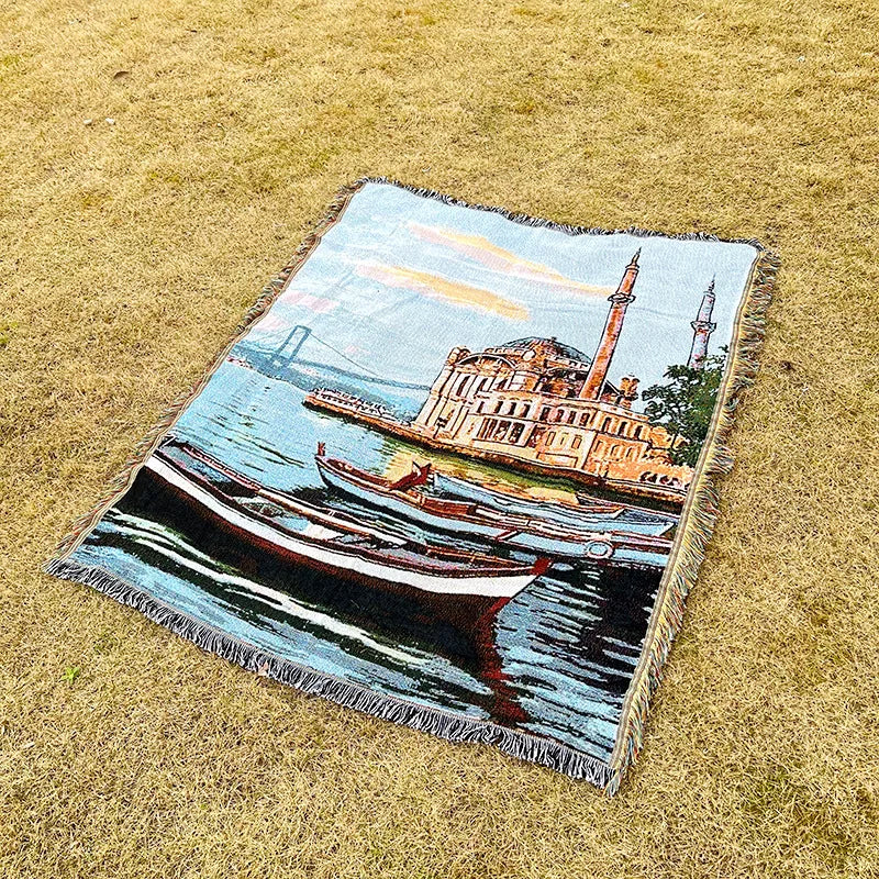 DecorBites™ Linen Cotton Bohemian Jacquard Sofa Blanket