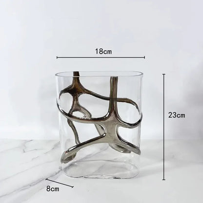 DecorBites™ Gold-Edged Glass Vase with Geometric Patterns for Home Decor