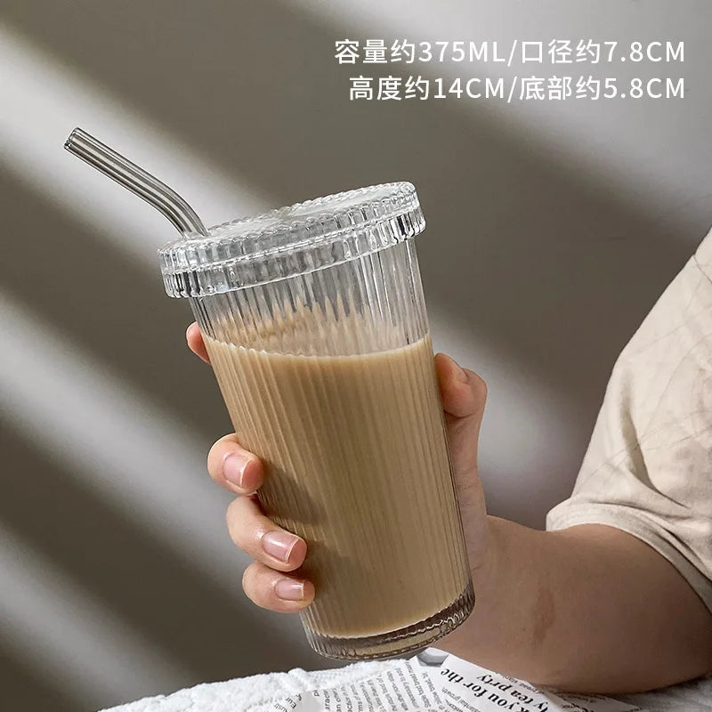 Decorbites™ Glasstrohhalm-Becher-Set | Japanischer Stil Kaffee-Tee-Milch-Becher mit Deckel