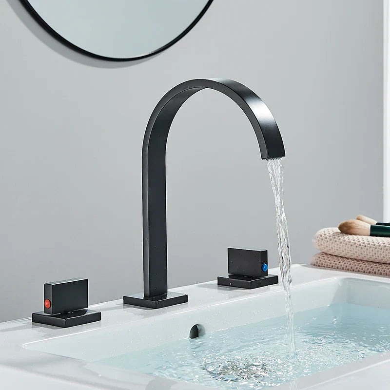 DecorBites™ Dual Handle Gold Basin Faucet - Deck Mounted Hot/Cold Water Mixer Tap