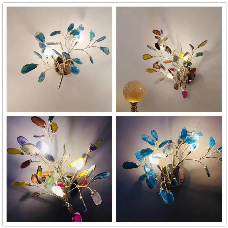 DecorBites™ Agate LED Wall Lamp Sconces Gold Metal Surface Mount E14 G4 Bulb