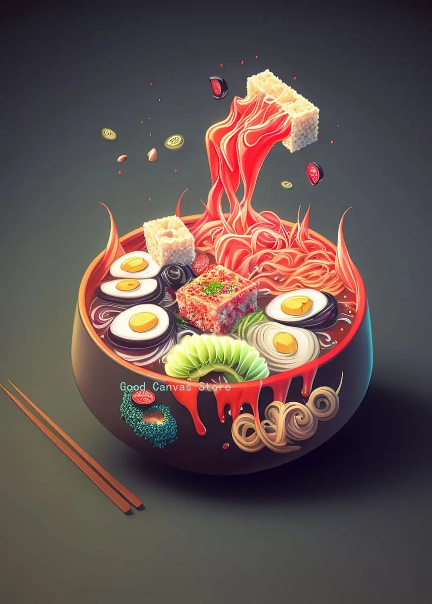 DecorBites™ Japanese Food Neon Posters Canvas Painting for Home Kitchen Decor