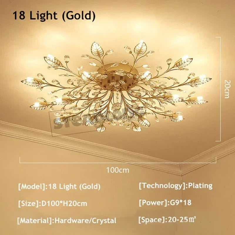 DecorBites™ Crystal Ceiling Chandelier LED Light Fixture for Living Room Bedroom Kitchen