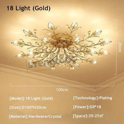 DecorBites™ Crystal Ceiling Chandelier LED Light Fixture for Living Room Bedroom Kitchen