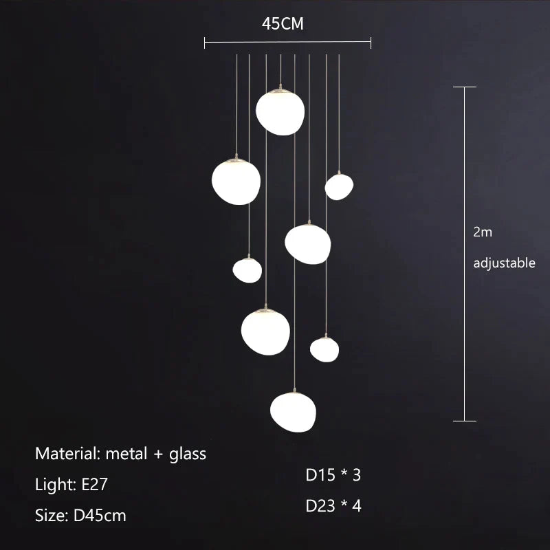 Decorbites™ Gregg Glass Hängeleuchte - Weiße LED-Kieselstein-Pendelleuchte für Villentreppen & Geschäfte