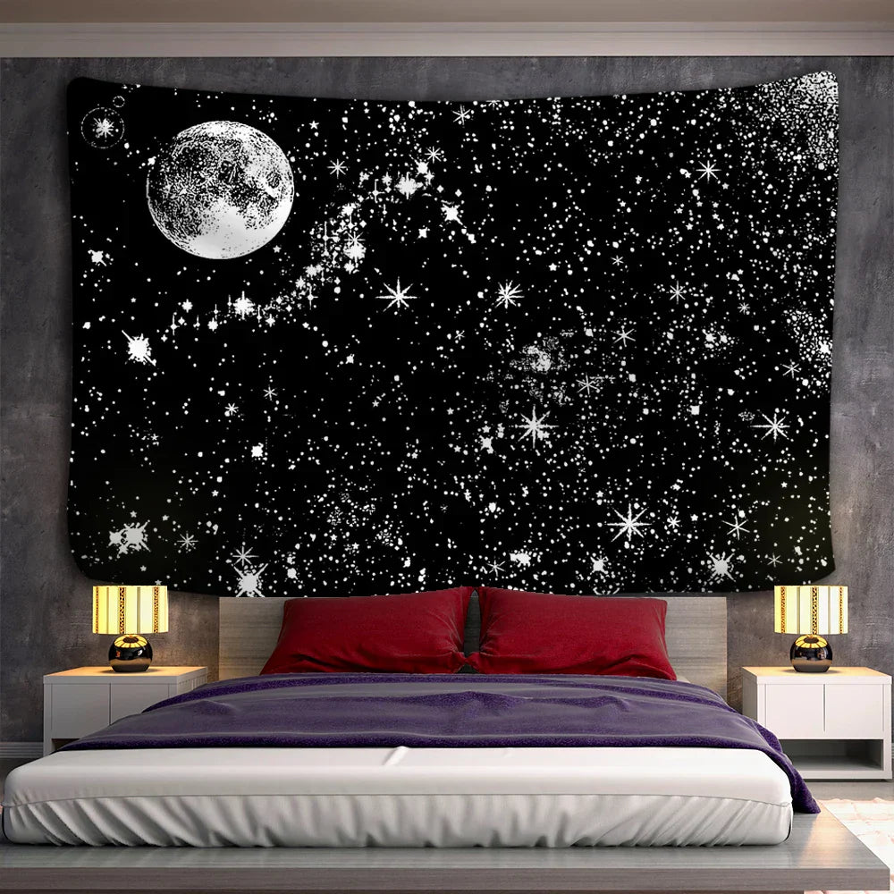 Decorbites™ Schwarz-Weiß-Sterne-Mandalas-Tapisserie - Wohnraumausstattung