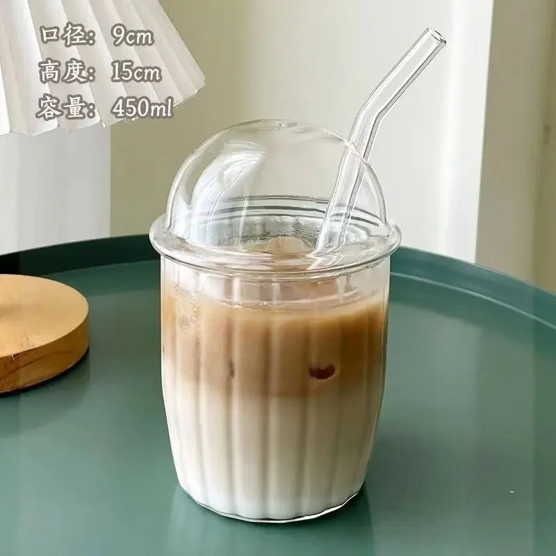 Decorbites™ Glasbecher mit Deckel, Trinkhalm und pinker Fliege: Süß, einfach, hochwertiger Kaffeebecher