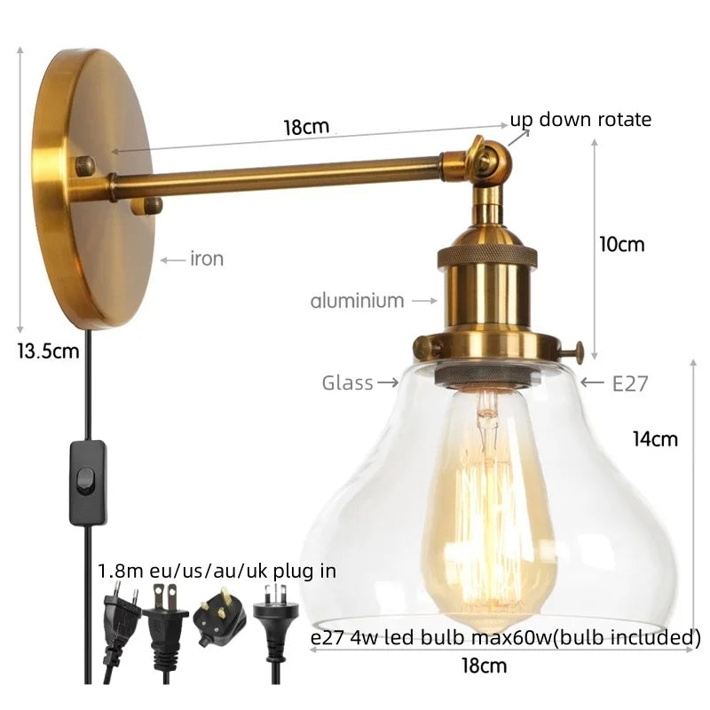 Decorbites™ Gold LED Wandlampe Retro Schlafzimmerlampe | Loft Eisen Dekoration Gang Restaurant Zuhause