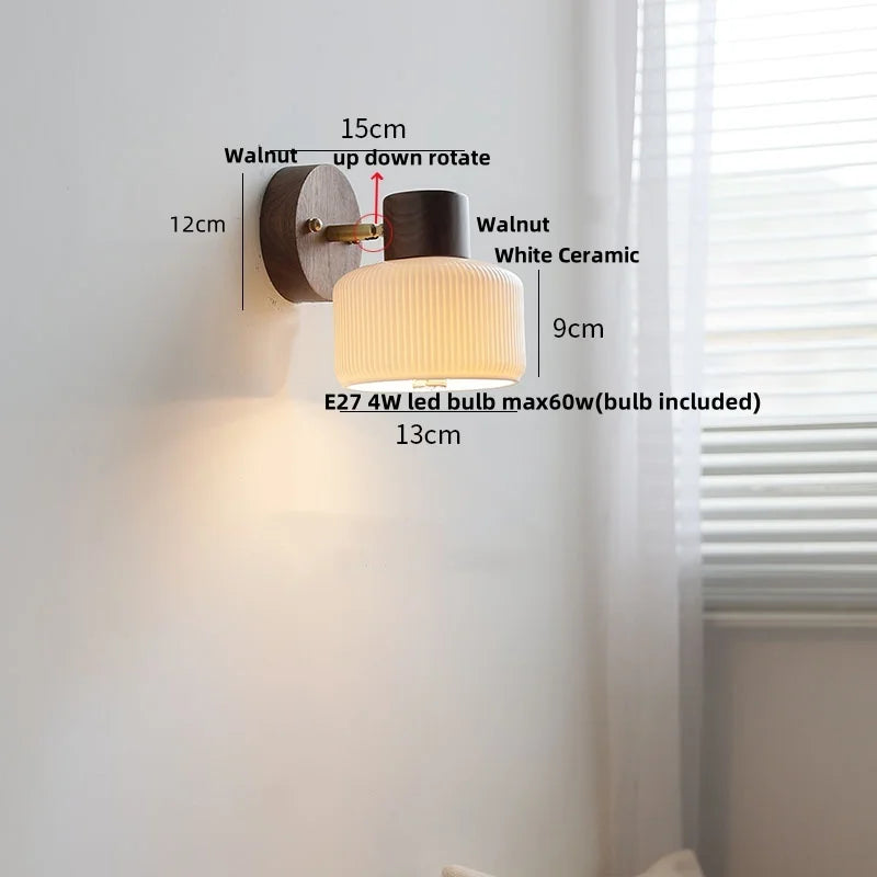 DecorBites™ LED Wall Lamp Clear Glass Walnut Wood Up Down Rotate Wall Light