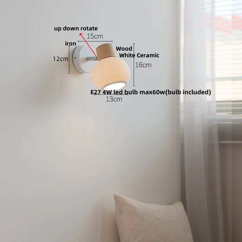 DecorBites™ LED Wall Lights Wood White Ceramic Rotate, Living Room Bedside Lamp