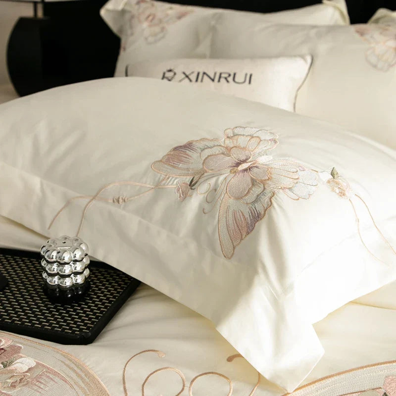 Decorbites™ Luxus-Schmetterlingsblumen-Stickerei-Bettwäsche-Set 800TC Ägyptische Baumwolle Daunenbezüge Laken Kissenbezüge