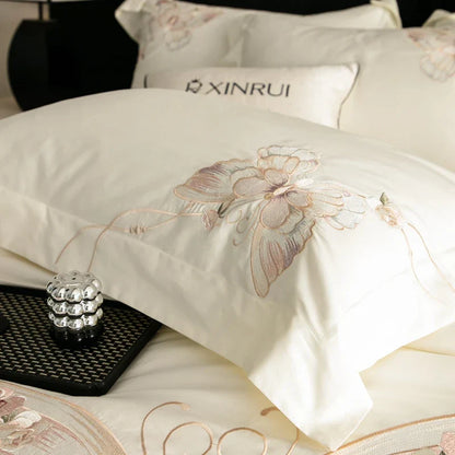Decorbites™ Luxus-Schmetterlingsblumen-Stickerei-Bettwäsche-Set 800TC Ägyptische Baumwolle Daunenbezüge Laken Kissenbezüge