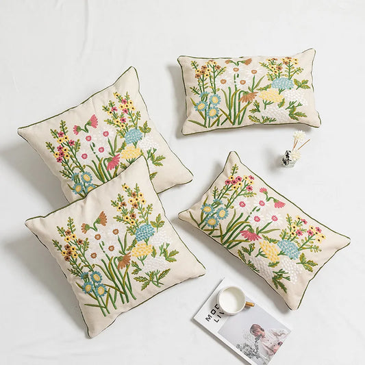 Decorbites™ Daisy Floral Stickerei Kissenbezug Gelb Blau 45x45cm/30x50cm