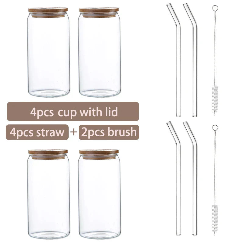 Decorbites™ Glasbecher-Set mit Bambusdeckel: Bubble Tea, Kaffee, Wein, Milchtee-Becher.