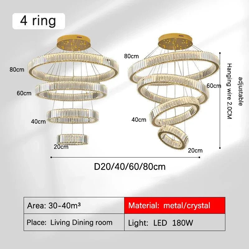 Decorbites™ Golden Crystal Kronleuchter: Nordisch Modern Luxuriöser LED-Hängender Halo für das Wohnzimmer