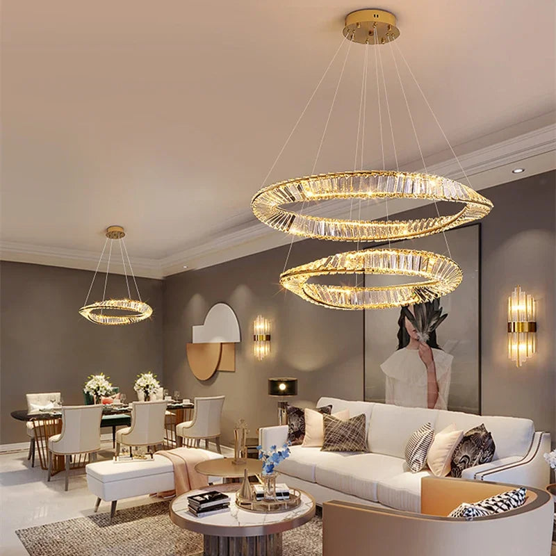DecorBites™ Crystal LED Chandelier for Home Dining Room Kitchen Gold Lustres