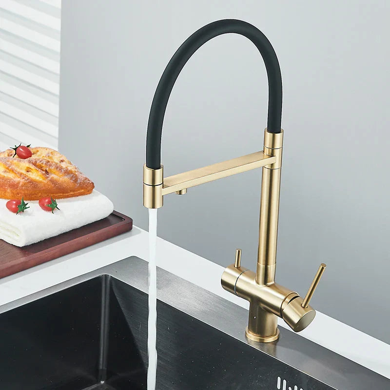 Decorbites™ Gebürstetes Gold 360° Drehbarer Ausziehbarer Küchenfilterarmatur mit Zweigängigem Griff