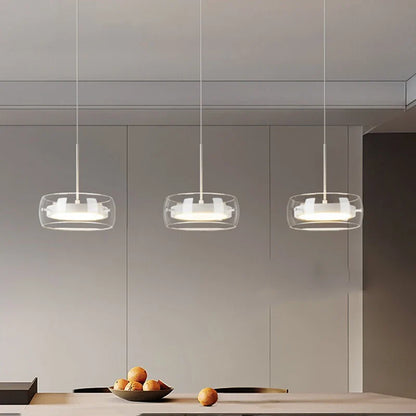 Modern Glass Ring Pendant Light in Iron