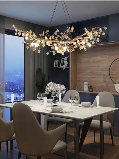Decorbites™ Glas-Kristall-LED-Zweige-Kronleuchter-Hängeleuchte – Handgefertigte Kapok-Blumen-Dekoration