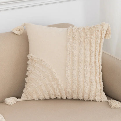DecorBites™ Geometric Tufted Fringed Cushion Cover for Stylish Home Decor