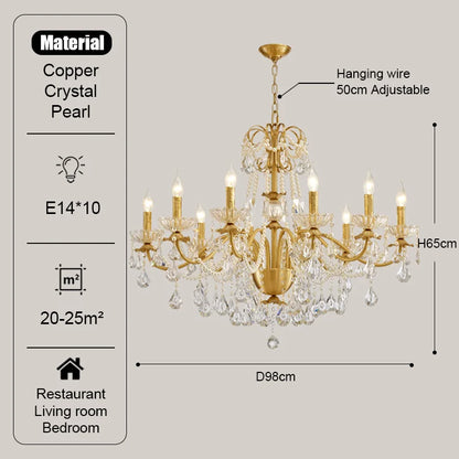 Decorbites™ Gold Messing Kristall-Kronleuchter – Luxuriöse Kerzenlichter für das Wohnzimmer einer Villa