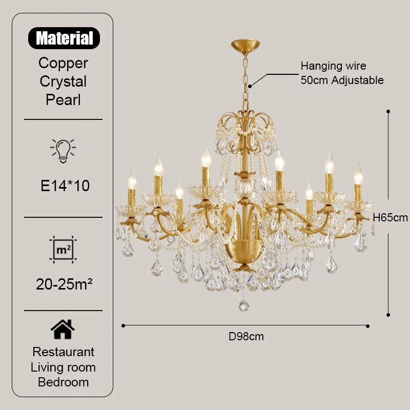 Gold Brass Crystal Chandelier