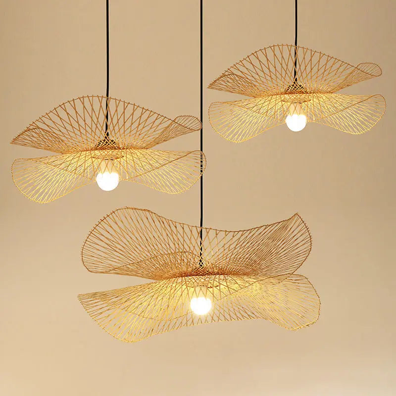 Decorbites™ Bambus-Leuchter: Handgewebte Rattan-Hängeleuchte für Küche, Bar und Restaurant – LED E27