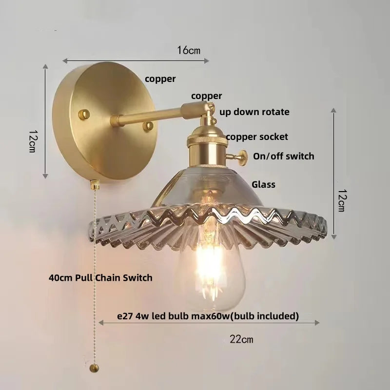 Decorbites™ Grüne Glas-LED-Wandleuchten mit Zugschalter - Vintage-Kupfer-Wandleuchte