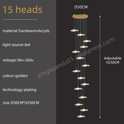 Decorbites™ Goldene Akryl-Kronleuchter LED-Hängeleuchte Moderne Treppenhaus-Wohnzimmer-Beleuchtung