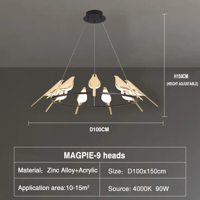 Decorbites™ Goldene Elster-Vogel-Deckenleuchter | Moderne LED-Ringlampe für Esszimmer & Dekoration