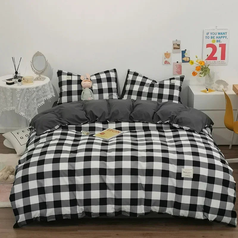 Cotton Grid Print Quilt Cover