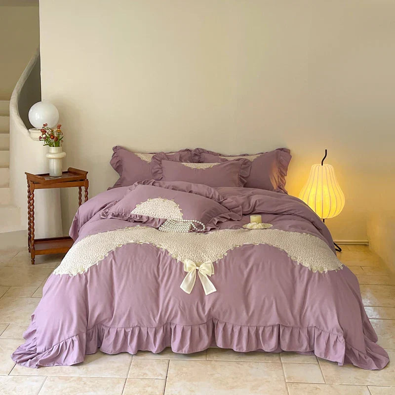 Decorbites™ Spitzenstickerei-Prinzessinnen-Bettwäsche-Set - Bettbezug, Laken, Kissenbezüge - Blau Rosa Lila