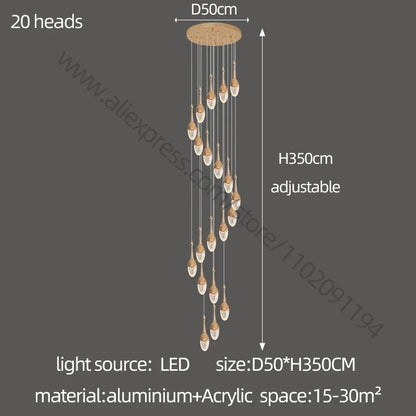 Decorbites™ Gold LED Treppenhaus-Kronleuchter | Luxuriöse große Pendelleuchte für das Wohnzimmer