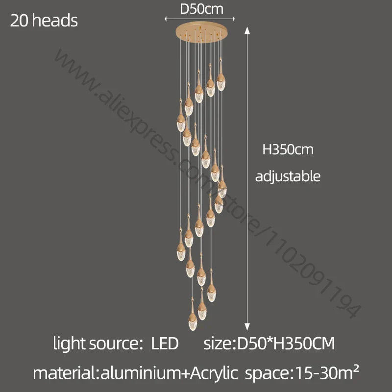 Decorbites™ Gold LED Treppenhaus-Kronleuchter: Elegantes Luxus-Großleuchter für das Wohnzimmer