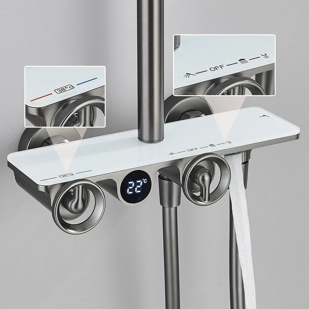Decorbites™ Graue Thermostatische Digitale Duscharmatur mit Regensystem
