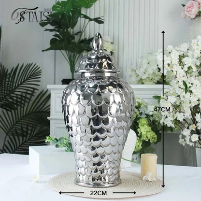 DecorBites™ Geometric Golden Porcelain Jar - Home Decor Vase & Storage Tank