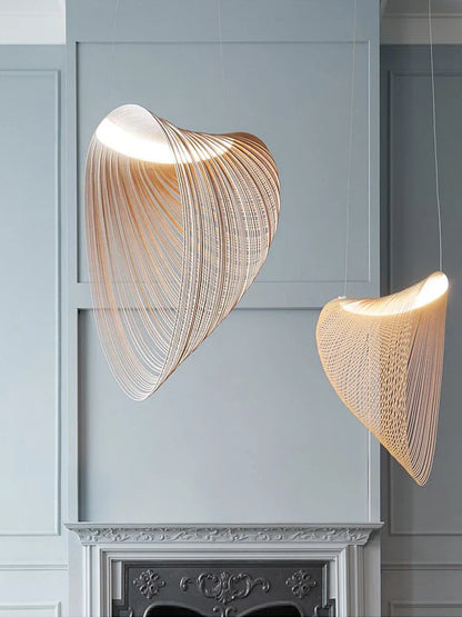 Italian Wabi-Sabi Wood Pendant Light in Yellow Iron