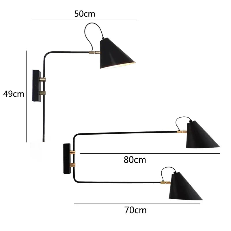 Decorbites™ Industrielle Vintage Wandlampe Schwingarm Verstellbar E27 Schwarz Wohnzimmer