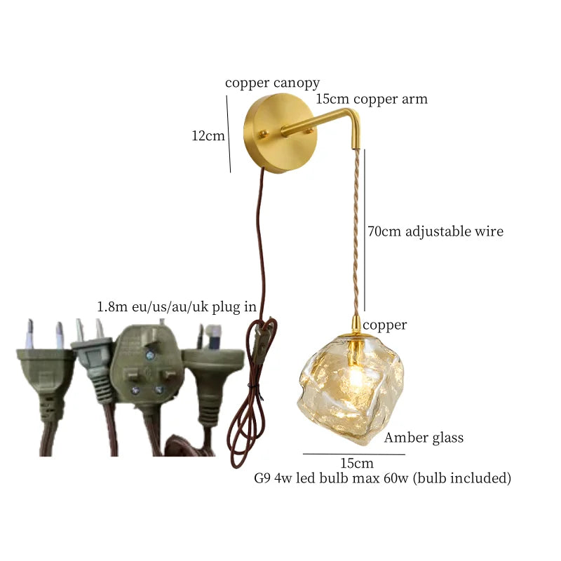 Brass Ice Glass Wall Sconce