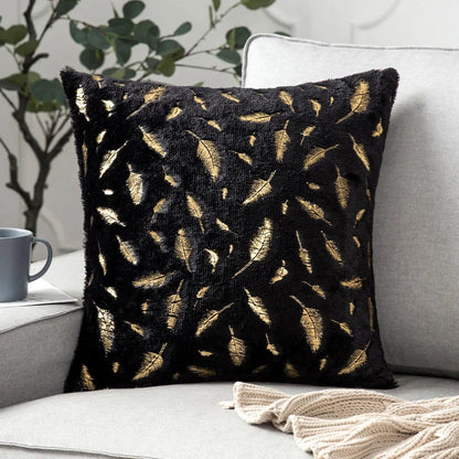 DecorBites™ Golden Fur Cushion Cover White 43x43 - Luxury Home Decor Pillow Case