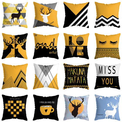 Decorbites™ Geometrisches Hirsch-Print Kissenbezug 45x45 cm - Gelb Hausteppich-Dekoration