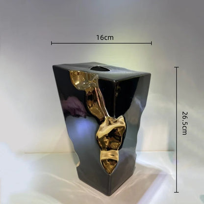 DecorBites™ Golden Notch Ceramic Vase Geometric Square Design Home Decor Accessory