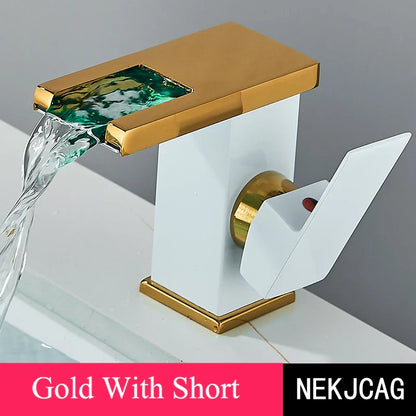 DecorBites™ LED Waterfall Basin Faucet: Black Mixer Tap with Light, Deck Mount Kitchen Sink