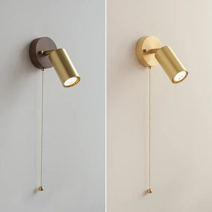 DecorBites™ Copper Lampshade LED Wall Sconce Pull Chain Switch Nordic Modern Walnut Wood Mirror Light